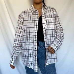 [SOLD] Tasso Elba White Brown Checked Plaid Button Down